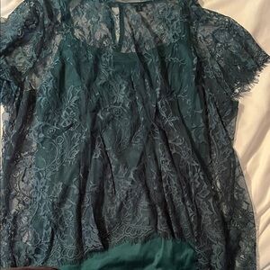 torrid Teal Lace Overlay Blouse